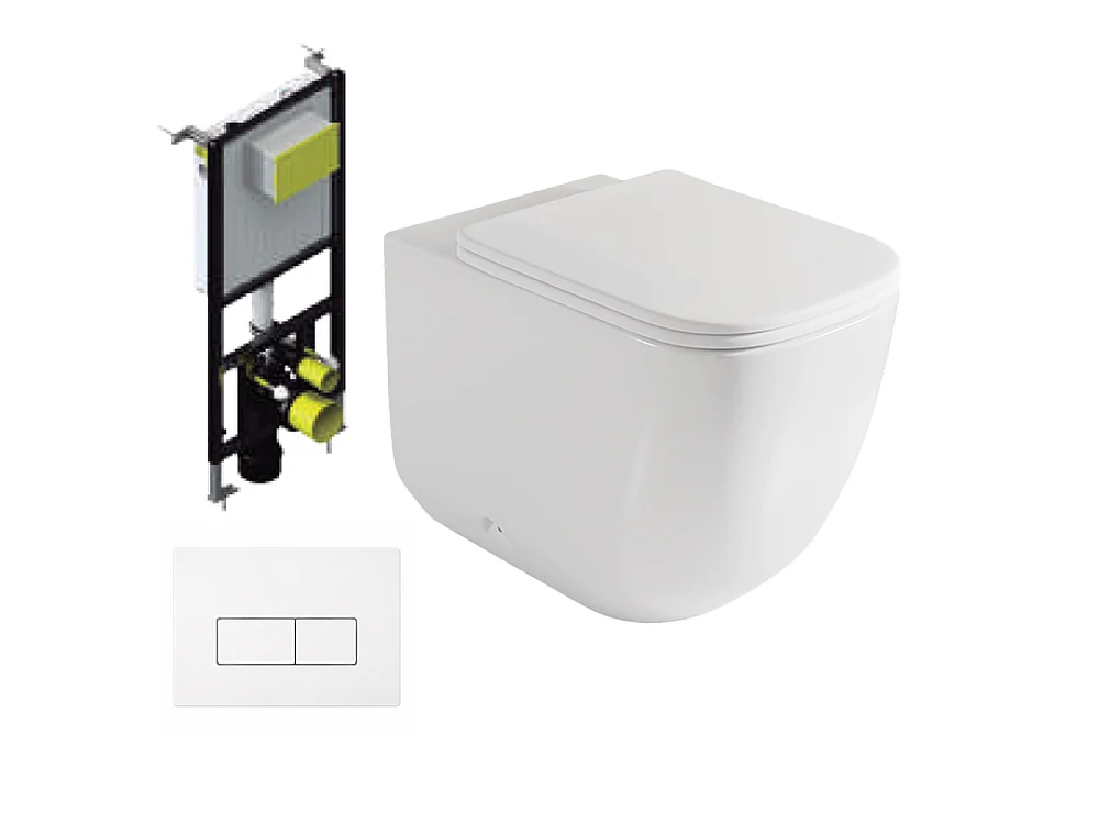 Pack WC Sospeso | Bianco Opaco | Rimless con Cassetta da Incasso e Placca di Comando Bianca