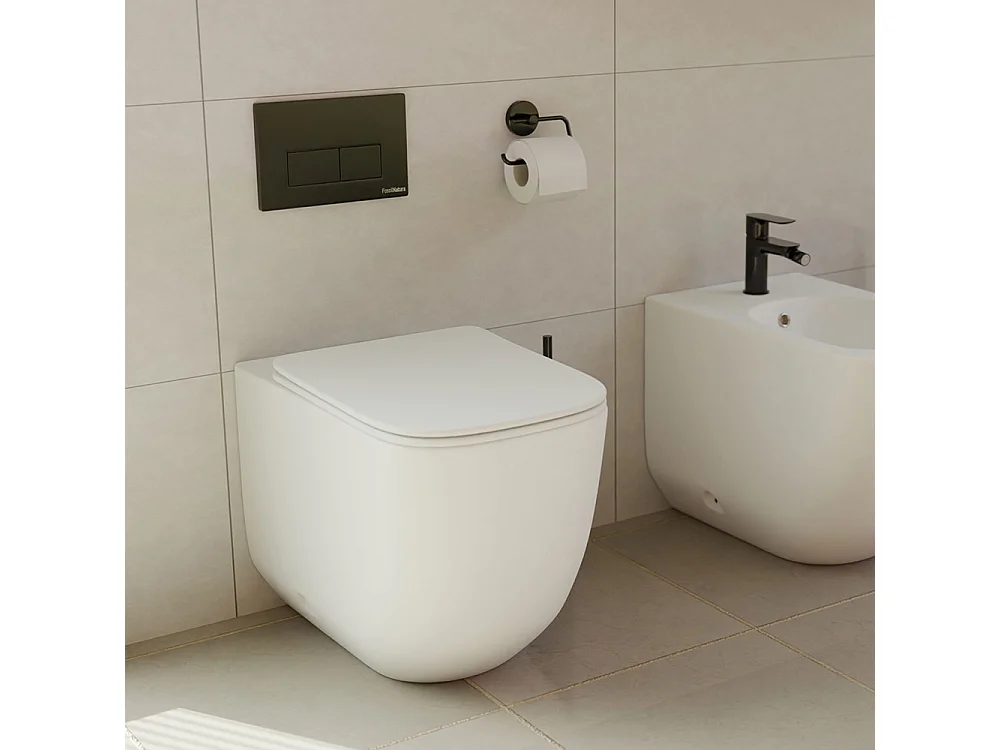 Pack WC Sospeso | Nero Opaco | Rimless con Cassetta da Incasso e Placca di Comando Nera