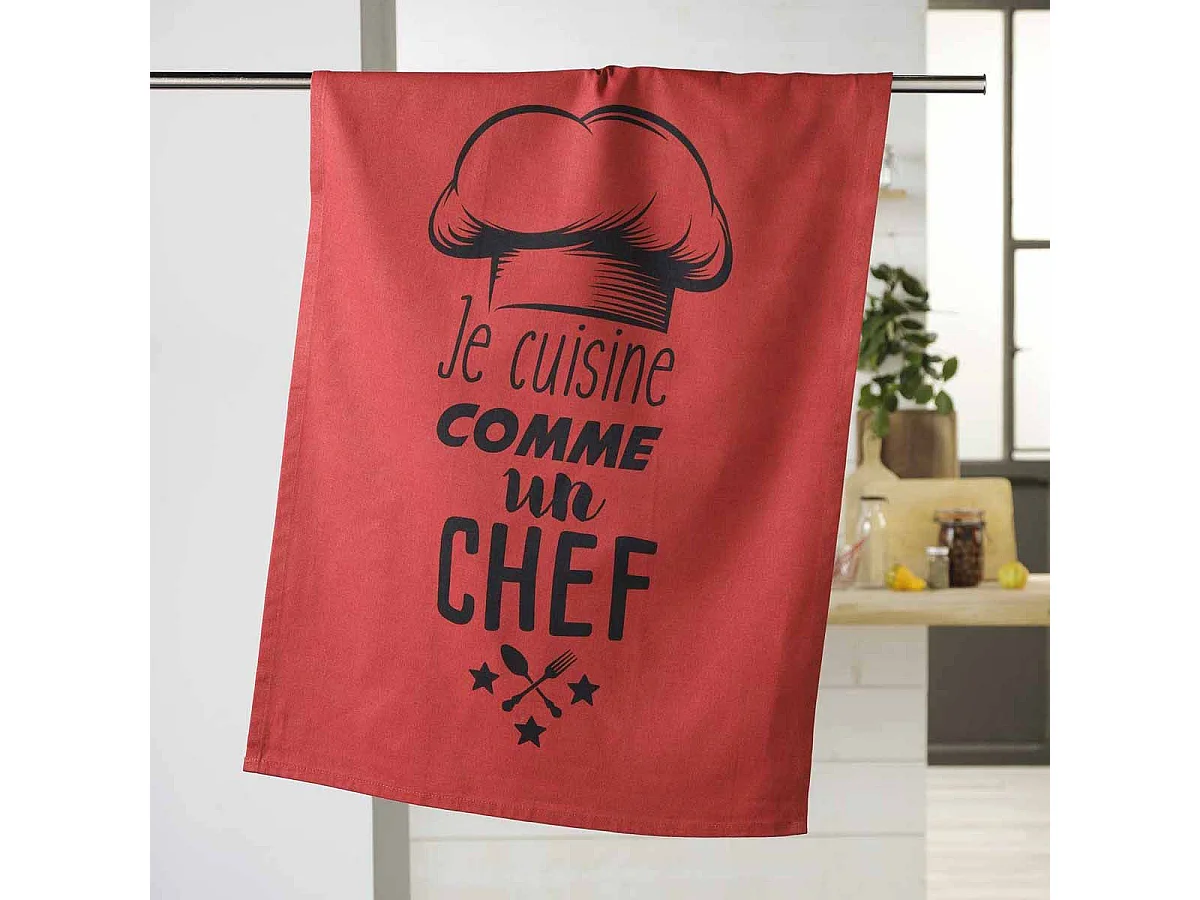 Torchon de Cuisine "Comme un Chef" 50x70cm Rouge