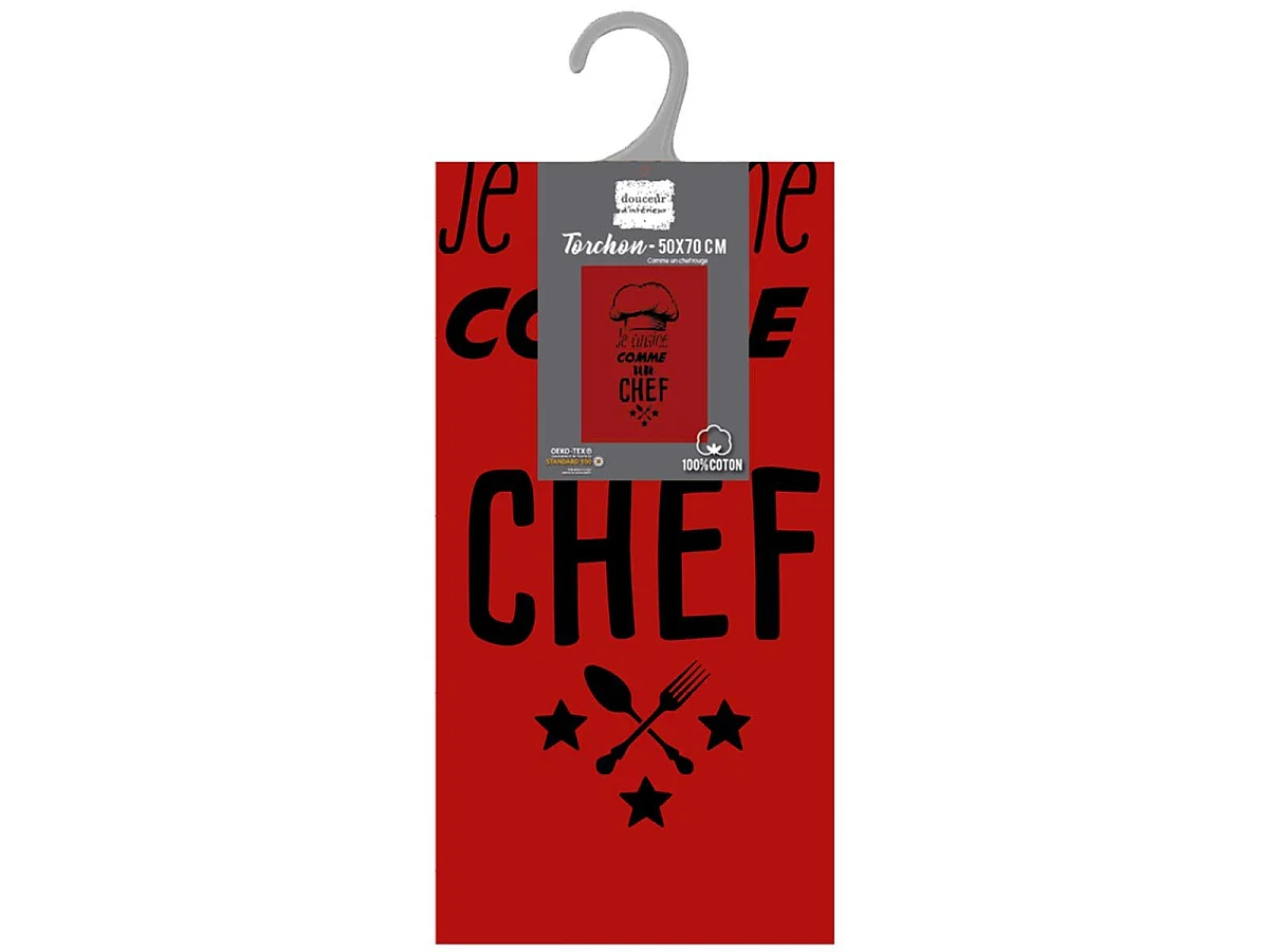 Torchon de Cuisine "Comme un Chef" 50x70cm Rouge