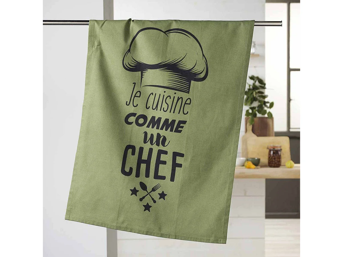 Torchon de Cuisine "Comme un Chef" 50x70cm Kaki