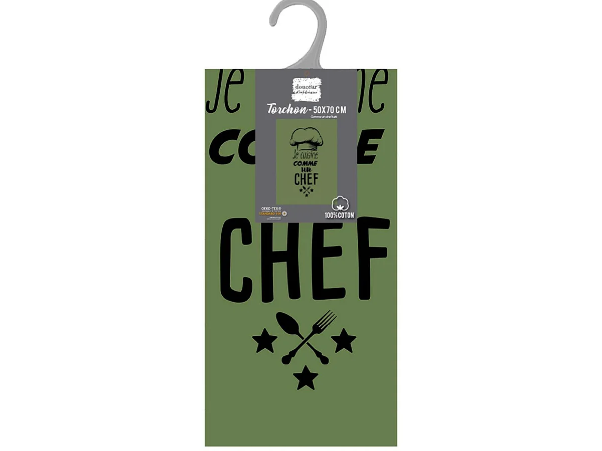 Torchon de Cuisine "Comme un Chef" 50x70cm Kaki