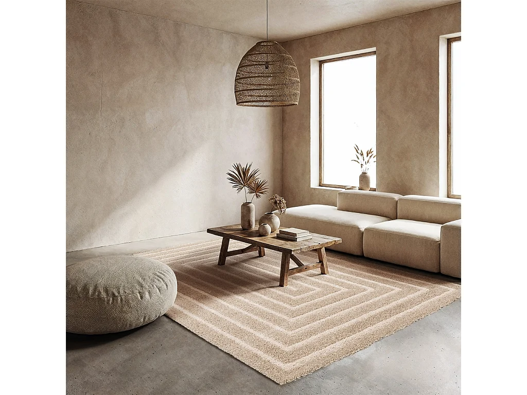 Tapis intérieur motif rectangle beige et crème 80x150cm - Silo