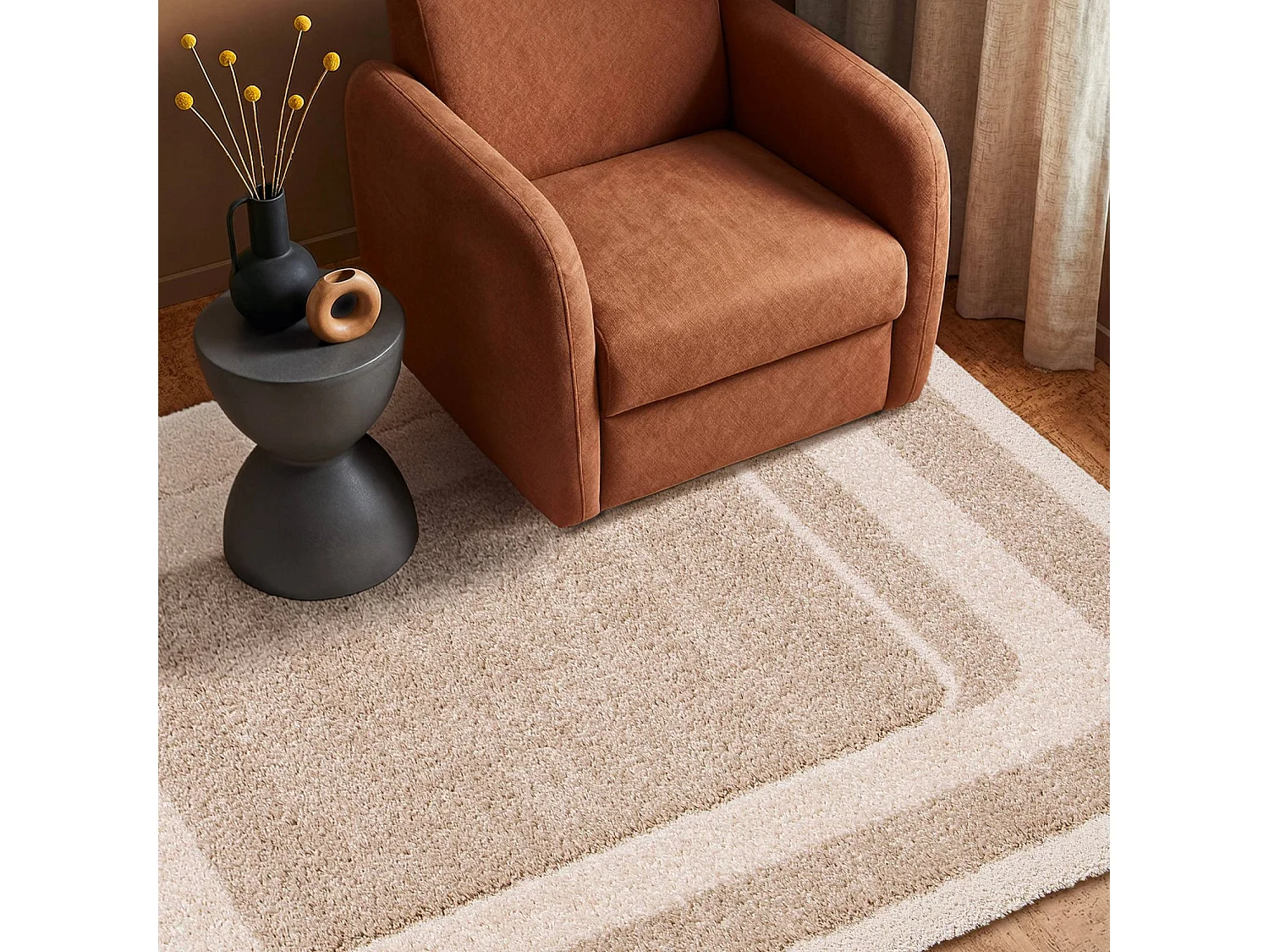 Tapis intérieur motif graphique beige et crème 120x170cm - Akai