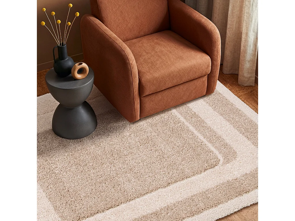 Tapis intérieur motif graphique beige et crème 200x290cm - Akai