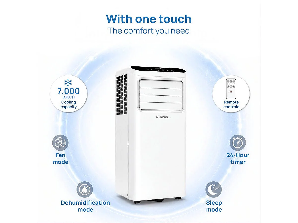 Kumtel Kusunoki KMPAC-7 7000 BTU Draagbare Airconditioner met Afvoerslang - Energielabel A