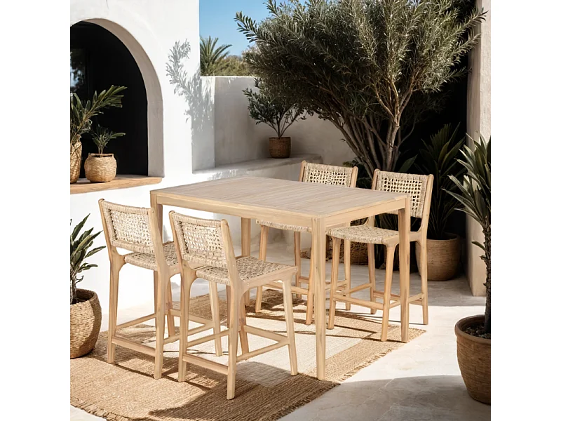 Table semi-haute KUTA 140x90x95 cm en bois d'acacia FSC blanchi