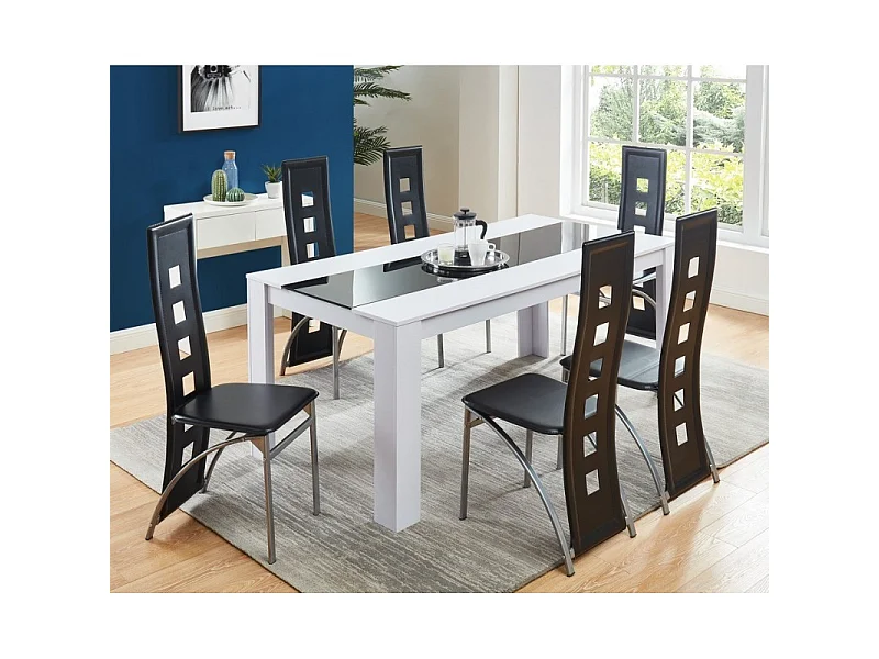 Ensemble repas DAMIA blanc et noir 6 personnes 180cm