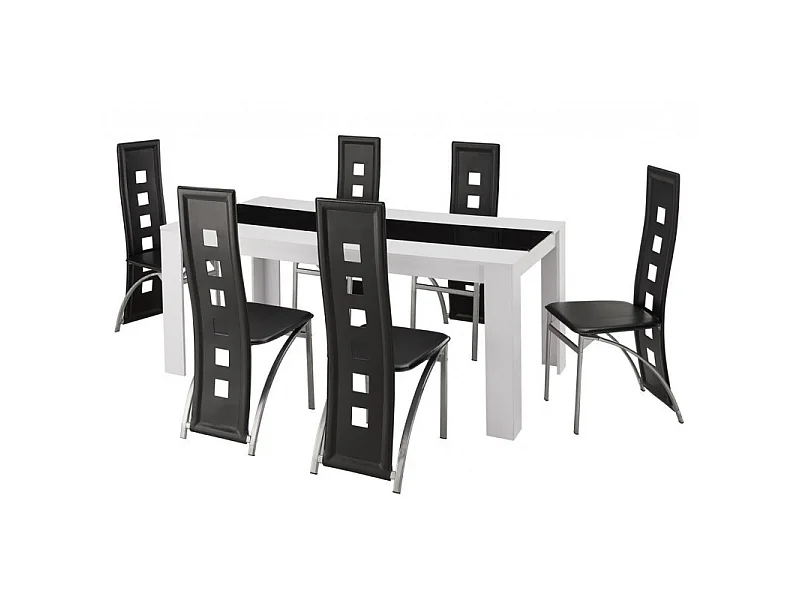Ensemble repas DAMIA blanc et noir 6 personnes 180cm