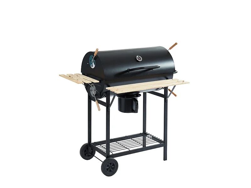 Barbecue fumoir JOHN à charbon de bois noir avec tablette bois