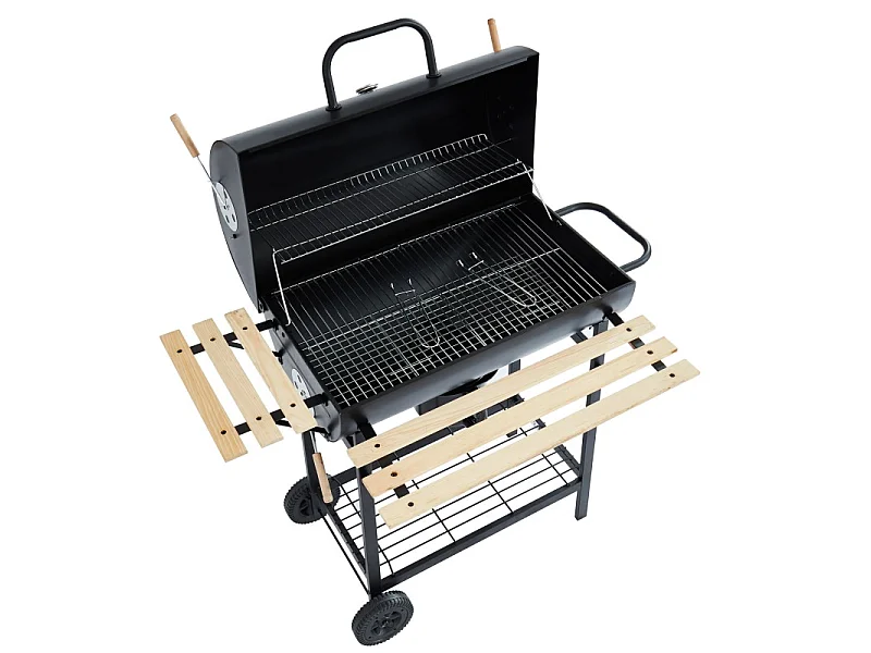 Barbecue fumoir JOHN à charbon de bois noir avec tablette bois