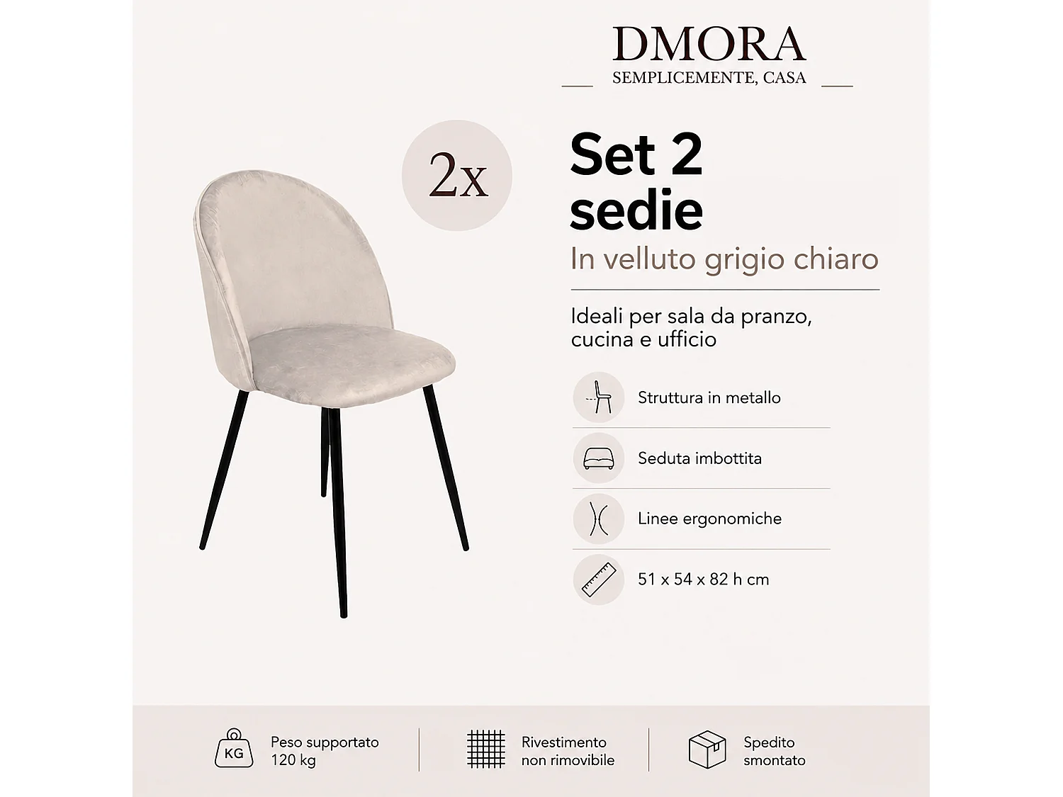 Chaise Achito, 2 Chaises, gris clair