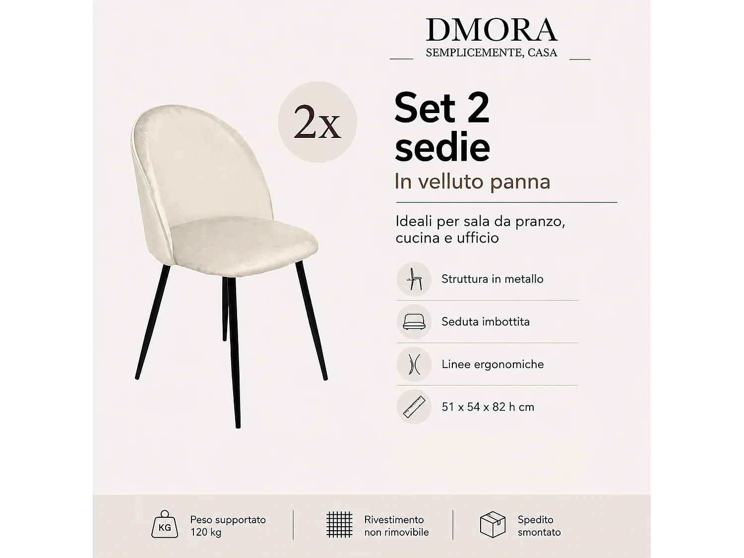 Chaise Achito, 2 Chaises, crème