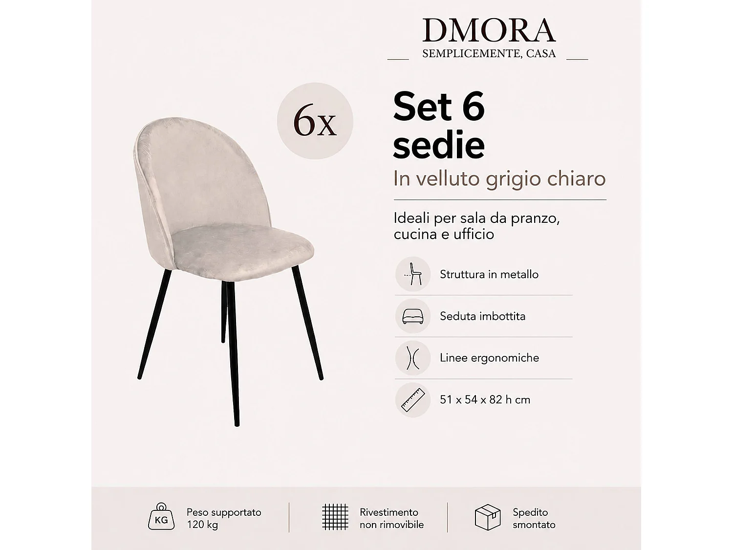 Chaise Achito, 6 chaises, gris clair