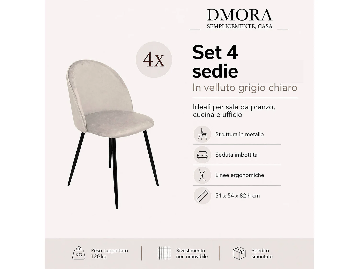 Chaise Achito, 4 chaises, gris clair