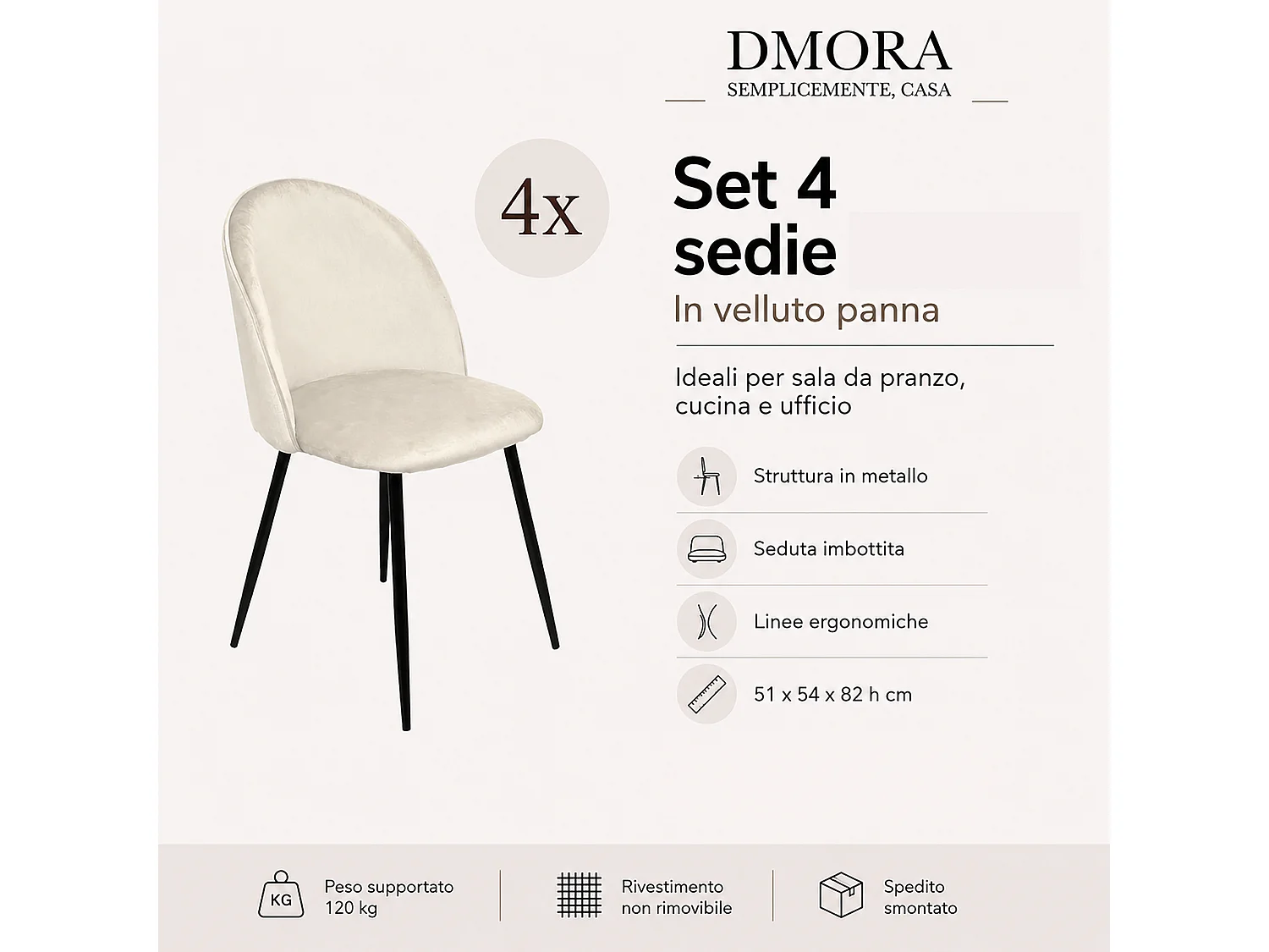 Chaise Achito, 4 chaises, crème