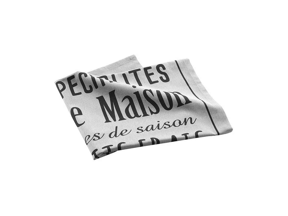 Torchon de Cuisine Imprimé "Popote" 50x70cm Gris