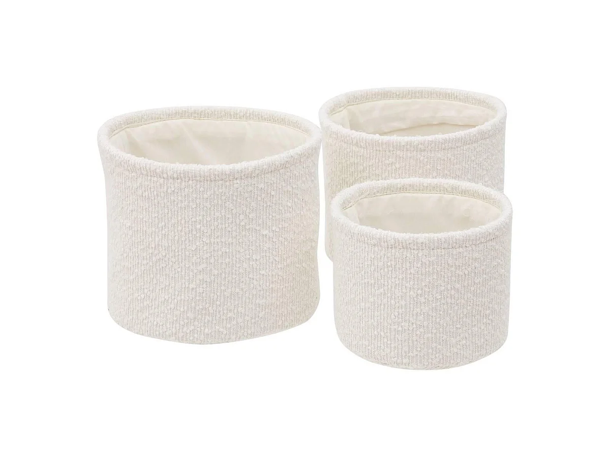 Lot de 3 Paniers de Rangement Bouclette "Yla" 18cm Blanc