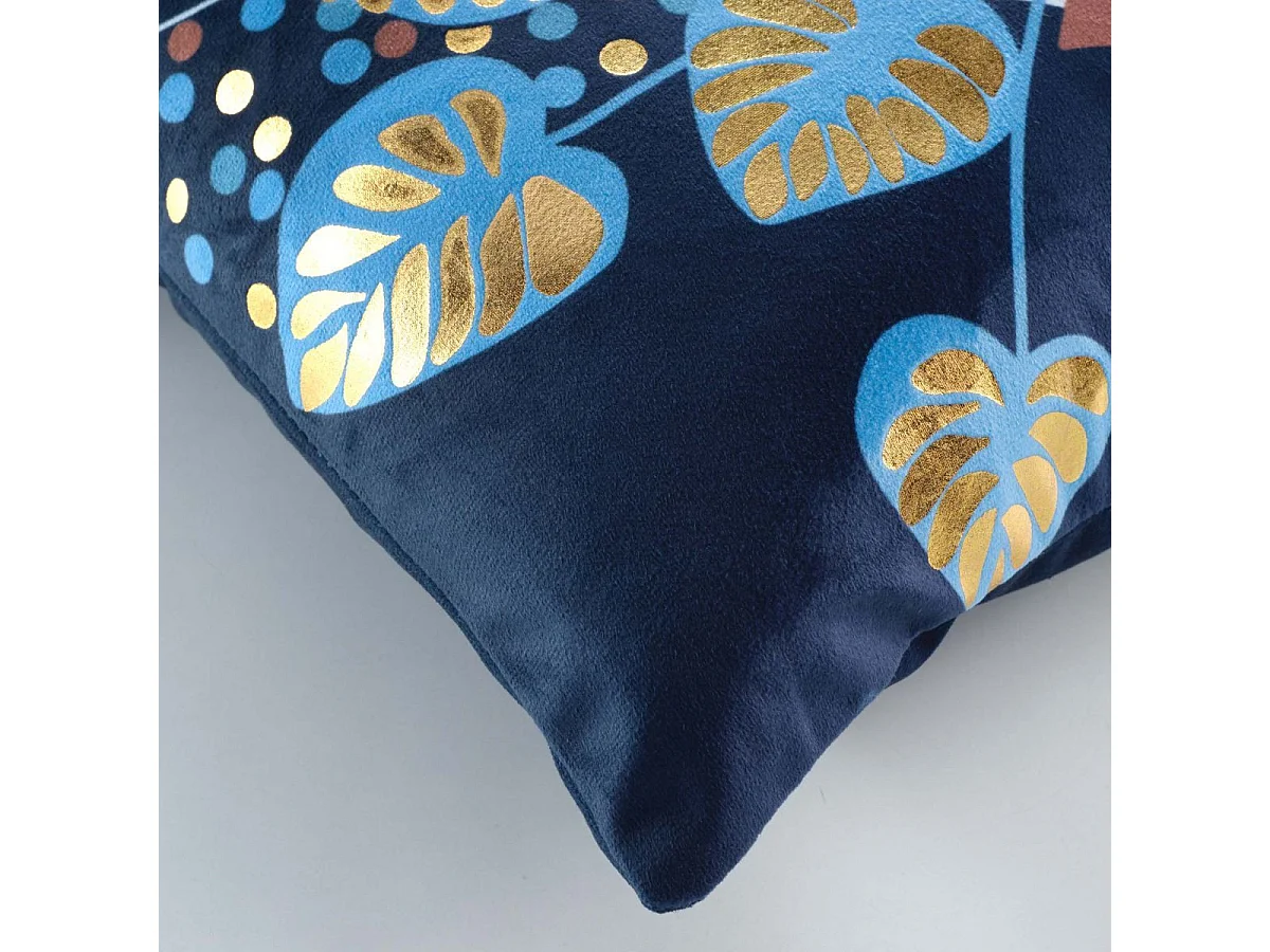 Housse de Coussin Velours "Inoa" 40x40cm Bleu & Or
