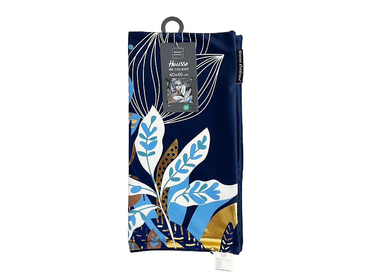 Housse de Coussin Velours "Inoa" 40x40cm Bleu & Or