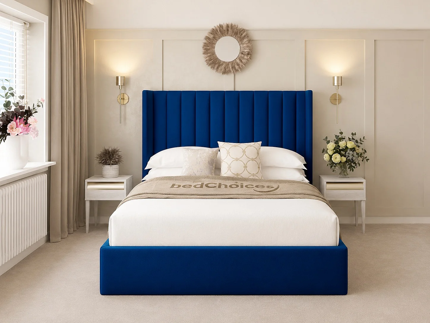 Madison Upholstered Bed Frame with 54" Headboard (Blue) - 120 x 190 cm