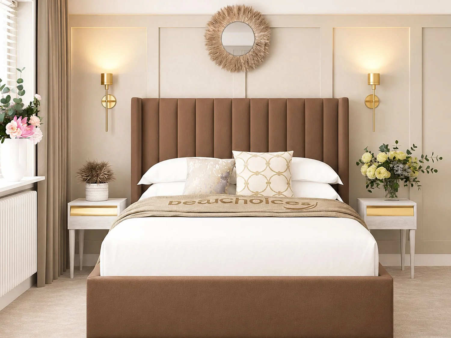Madison Upholstered Bed Frame with 54" Headboard (Taupe) - 120 x 190 cm