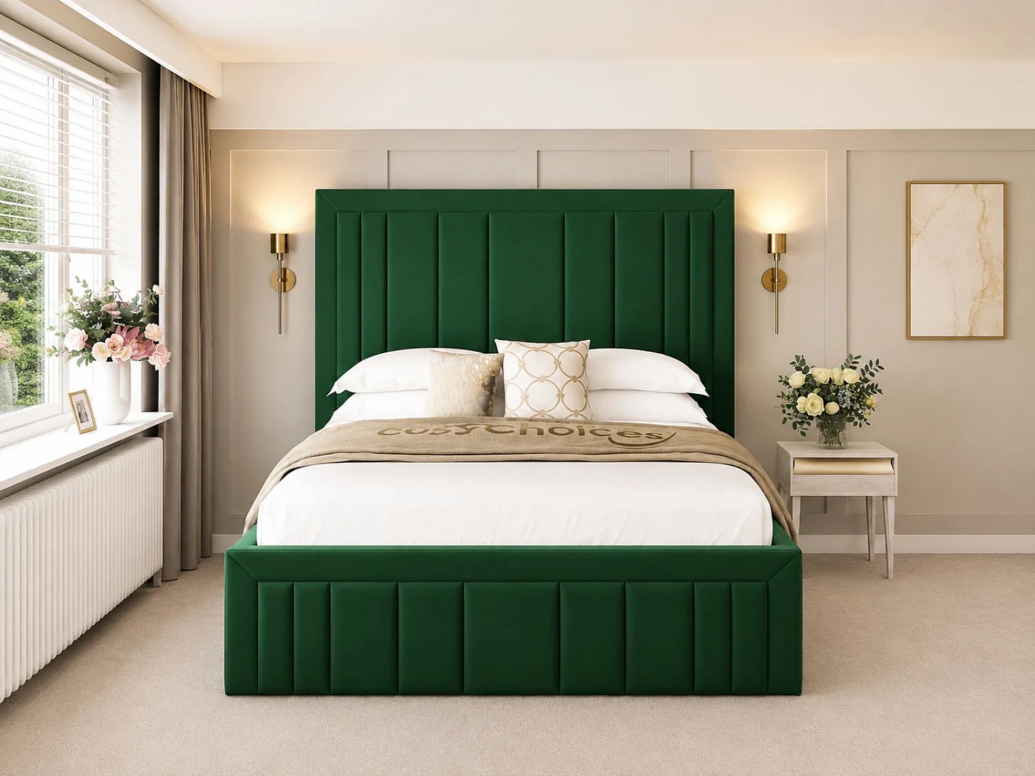 Emperor Upholstered Bed Frame with 54" Headboard (Green) - 120 x 190 cm