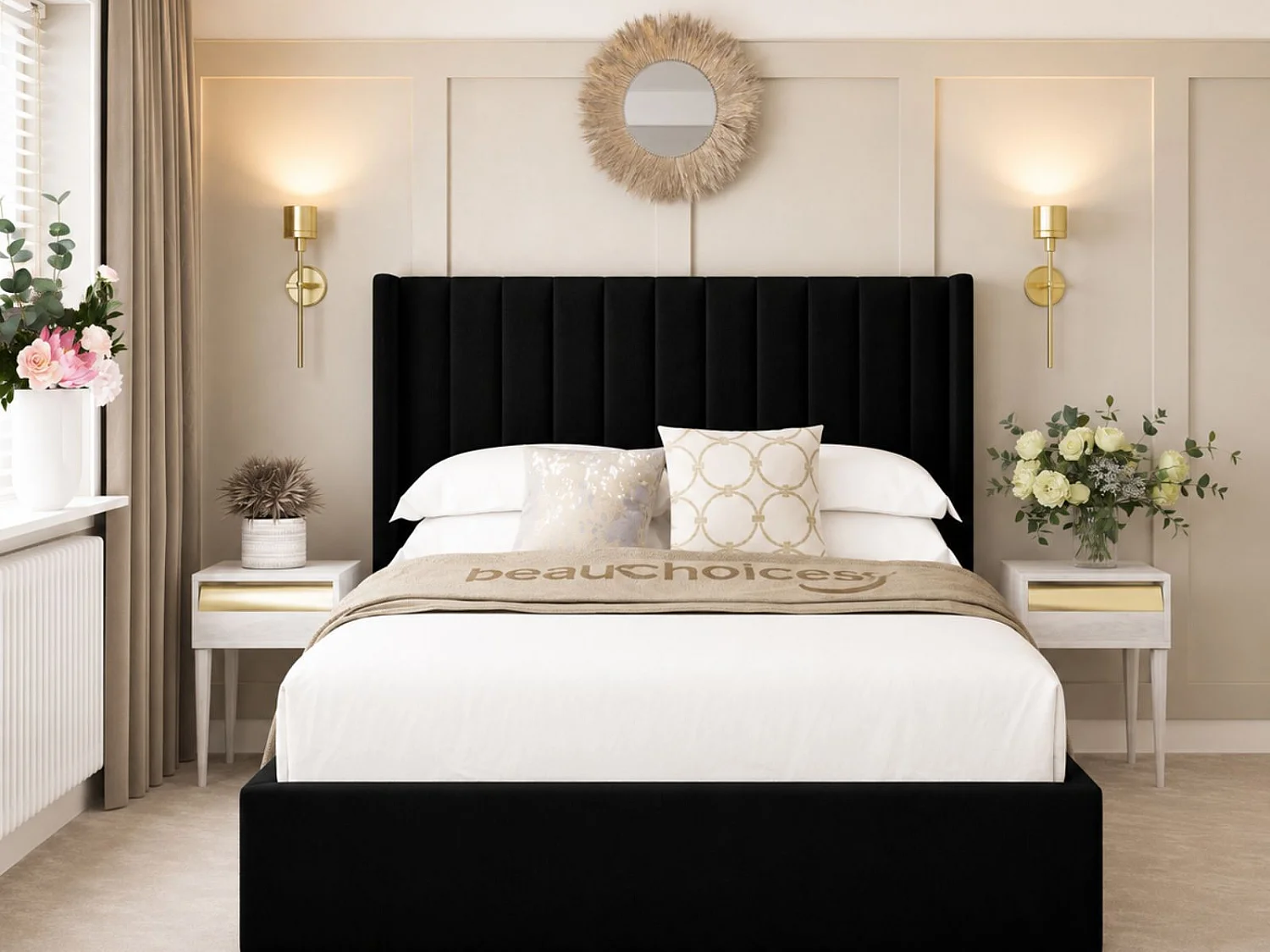 Madison Upholstered Bed Frame with 54" Headboard (Black) - 120 x 190 cm