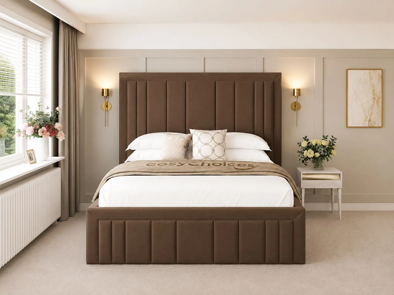Emperor Upholstered Bed Frame with 54" Headboard (Taupe) - 135 x 190 cm