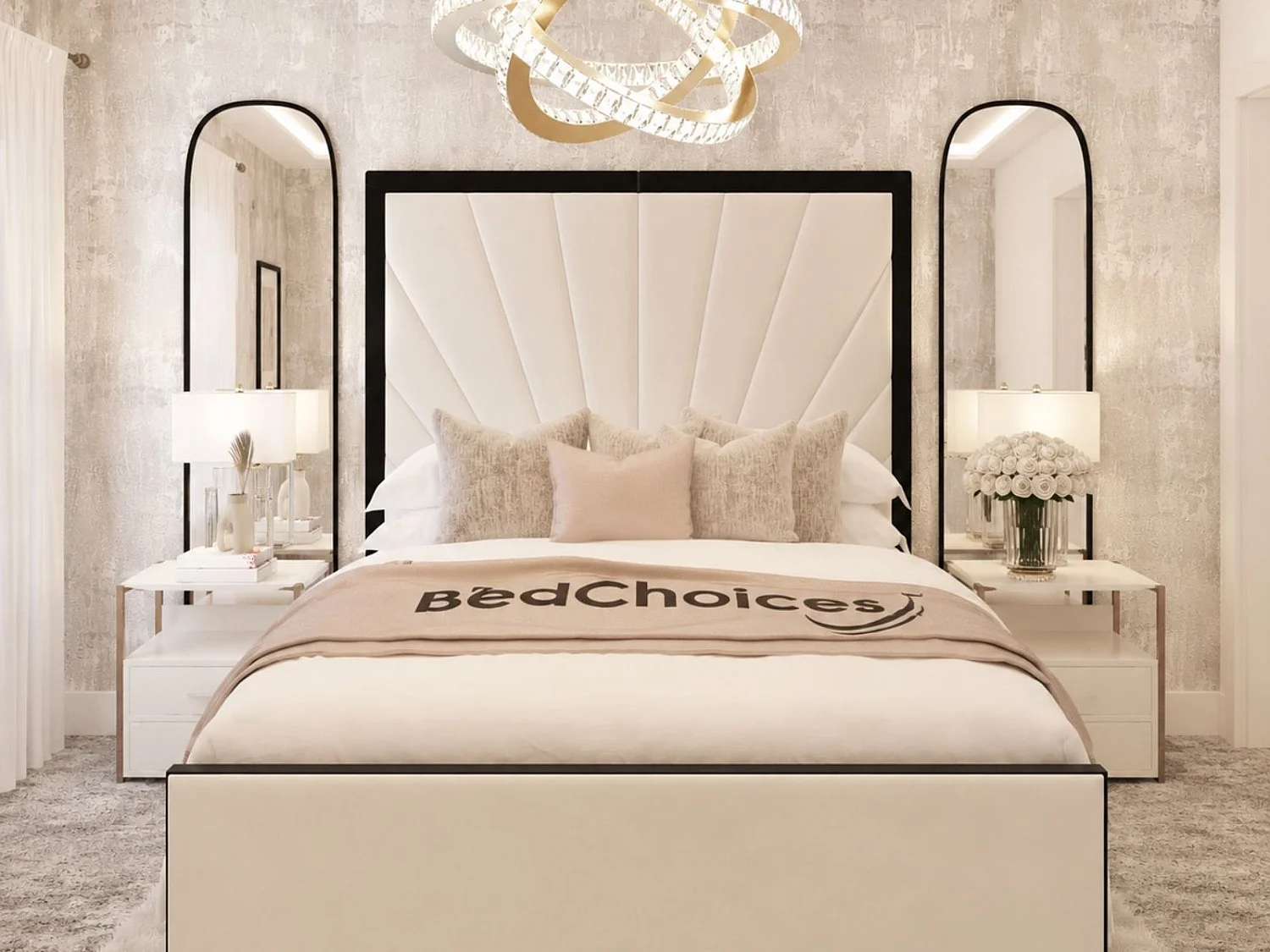 Palace Sunburst with 70" Upholstered Bed Frame (Cream) - 135 x 190 cm