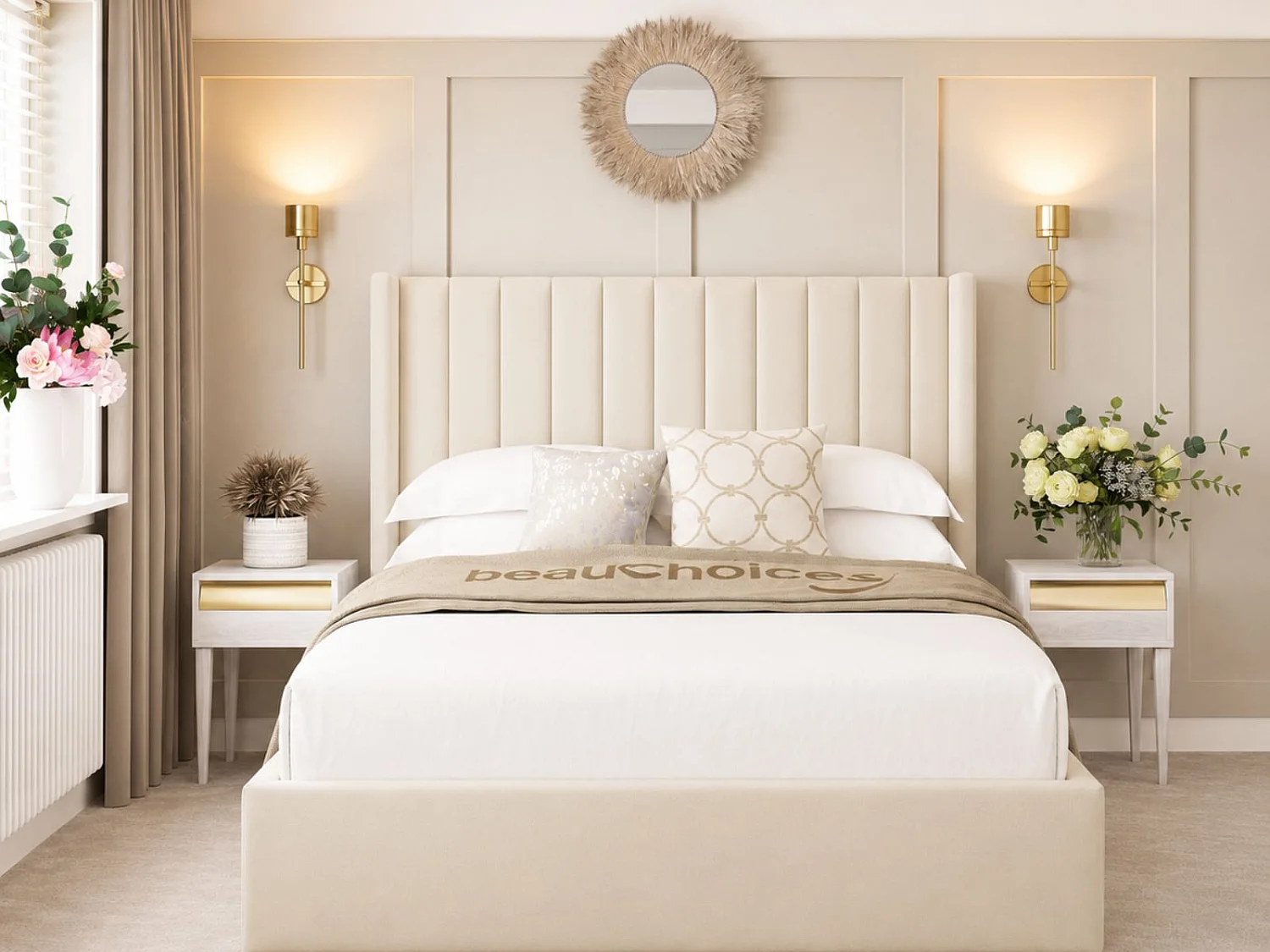 Madison Upholstered Bed Frame with 54" Headboard (Cream) - 135 x 190 cm