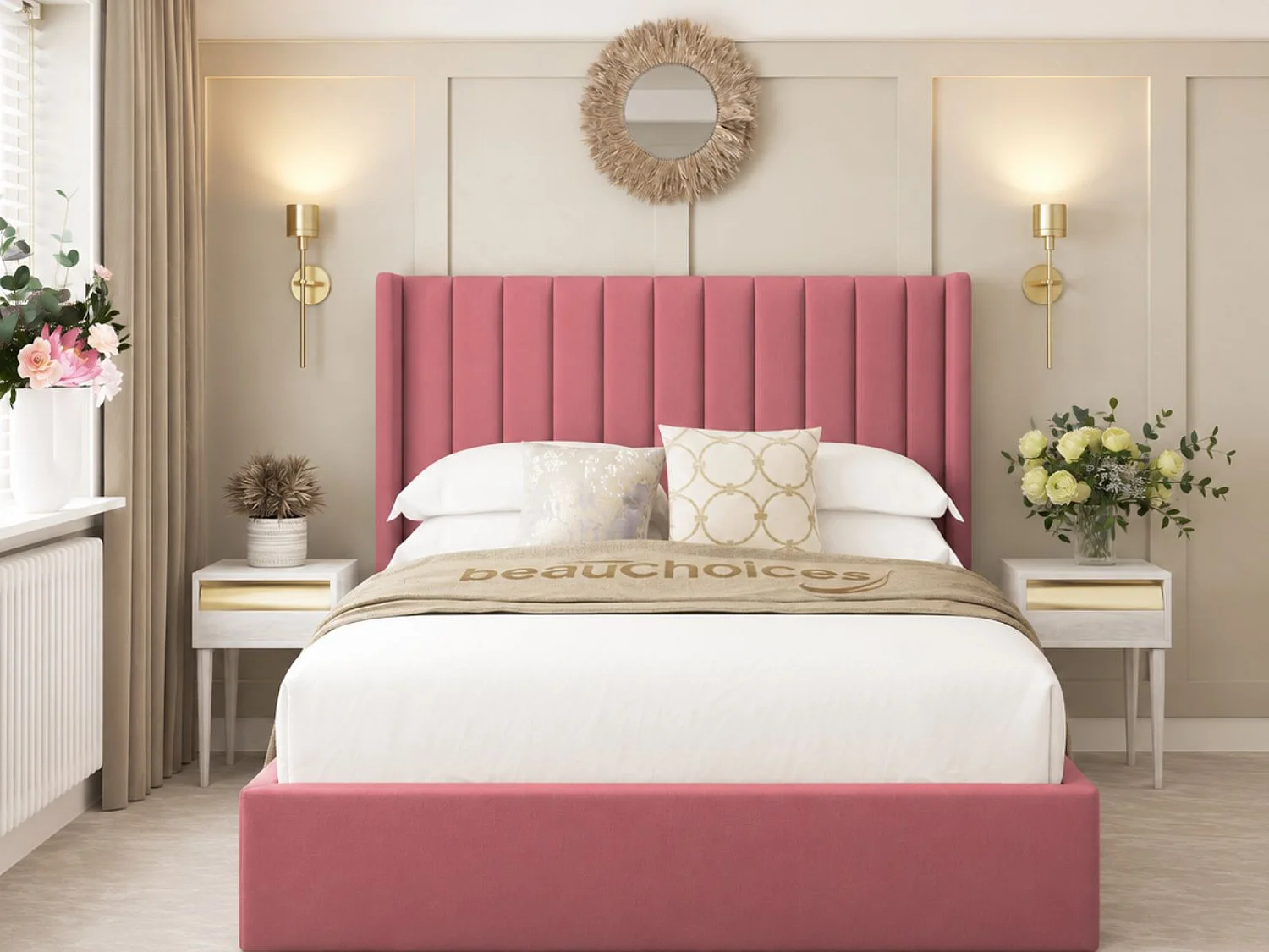 Madison Upholstered Bed Frame with 54" Headboard (Pink) - 90 x 190 cm