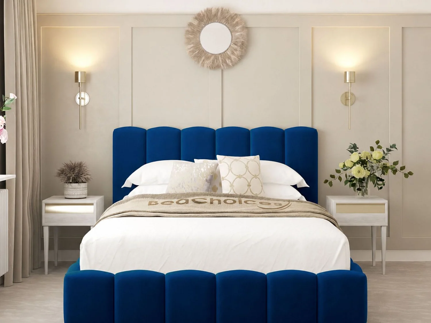 Mayfair Upholstered Bubble Bed Frame with 54" Headboard (Blue) - 150 x 200 cm
