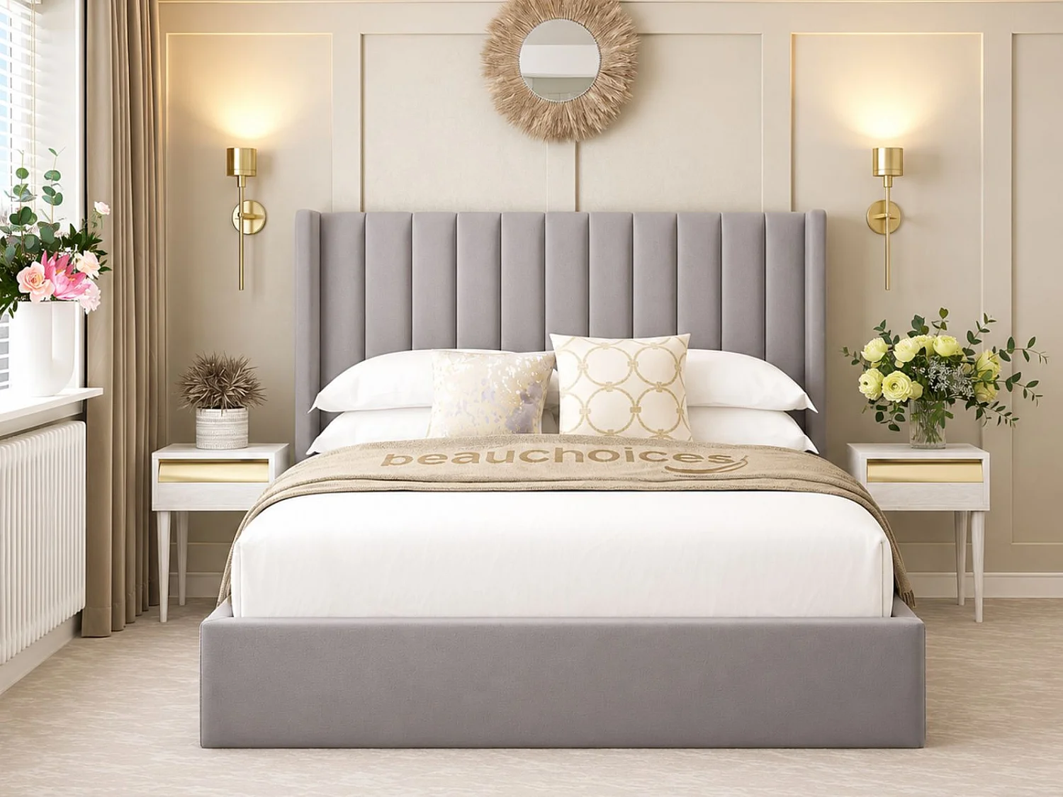 Madison Upholstered Bed Frame with 54" Headboard (Grey) - 120 x 190 cm