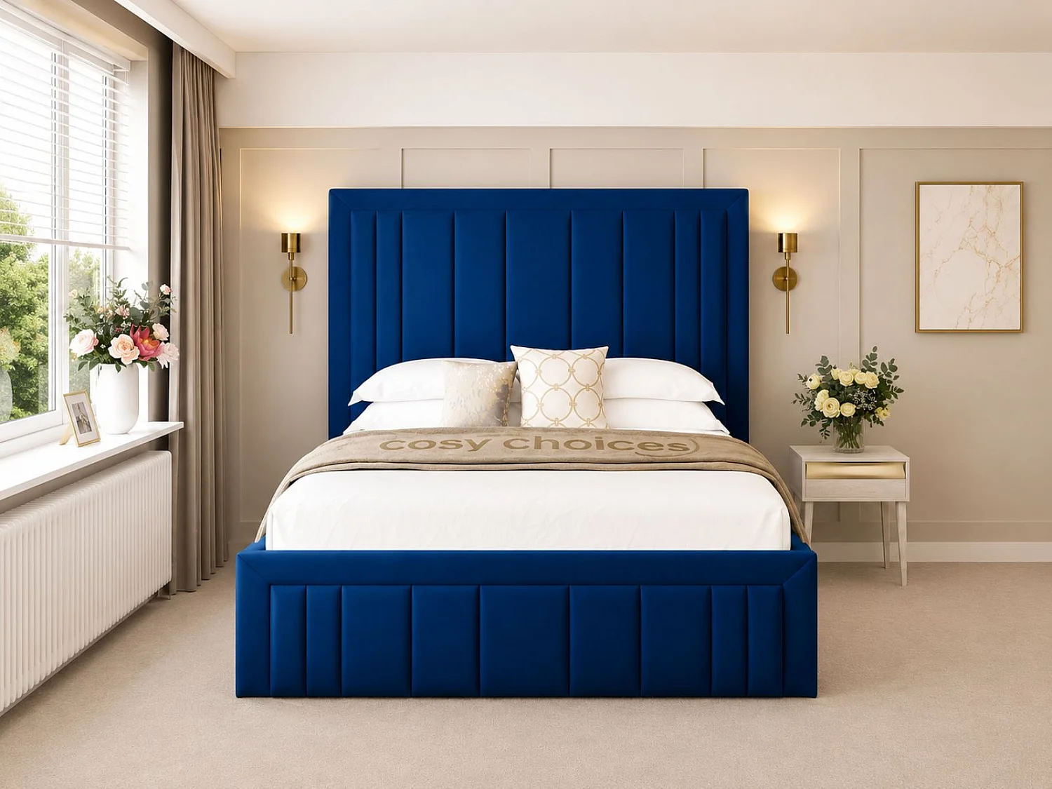 Emperor Upholstered Bed Frame with 54" Headboard (Blue) - 150 x 200 cm
