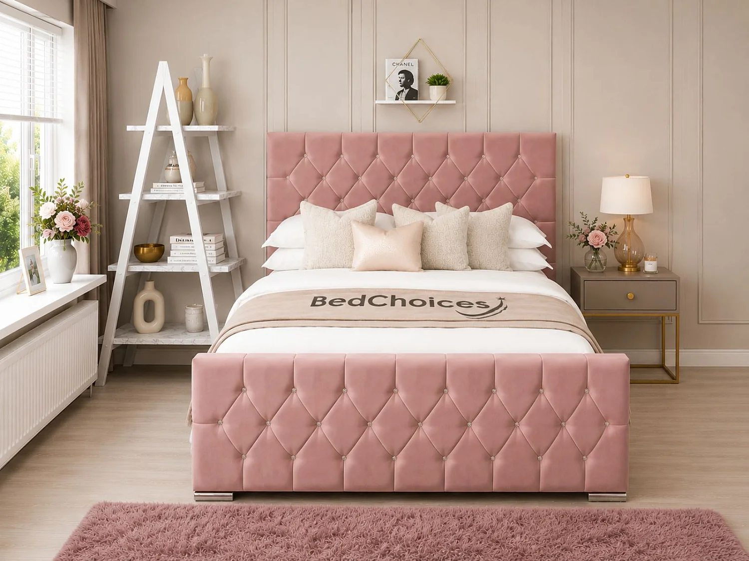 Florida Upholstered Bed Frame 70" Bed Frame (Pink) - 180 x 200 cm