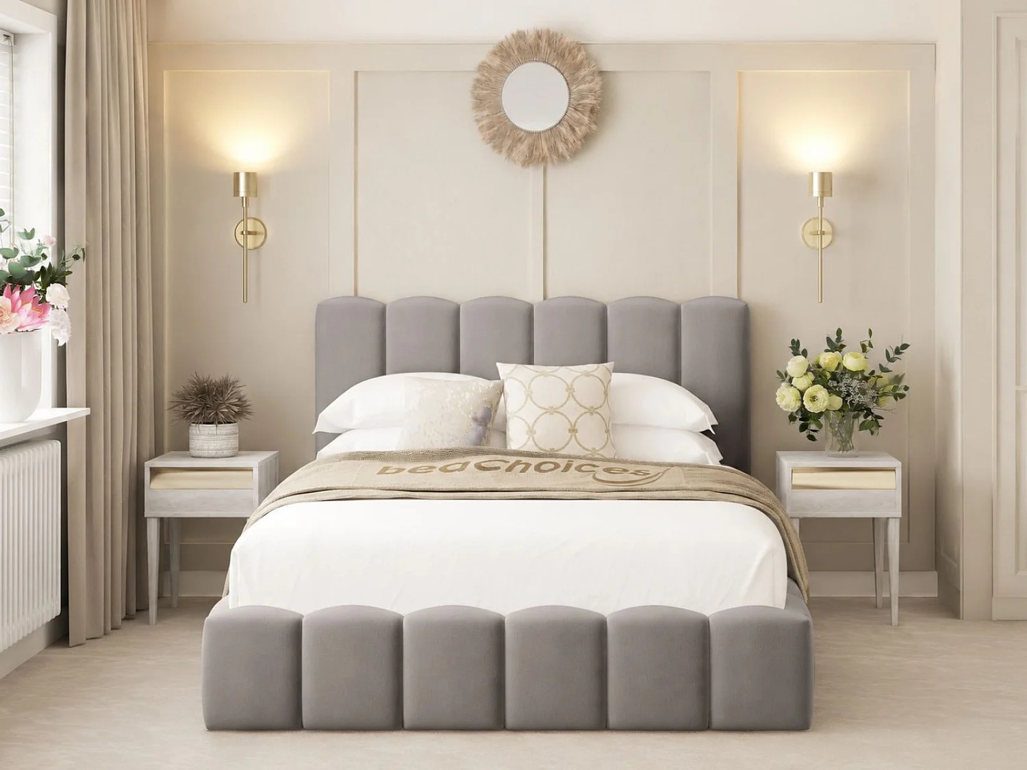 Mayfair Upholstered Bubble Bed Frame with 54" Headboard (Grey) - 135 x 190 cm