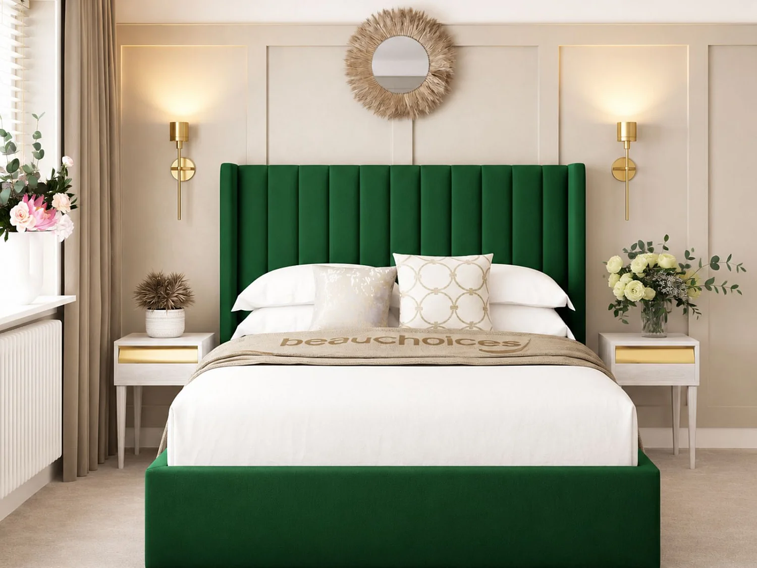 Madison Upholstered Bed Frame with 54" Headboard (Green) - 150 x 200 cm