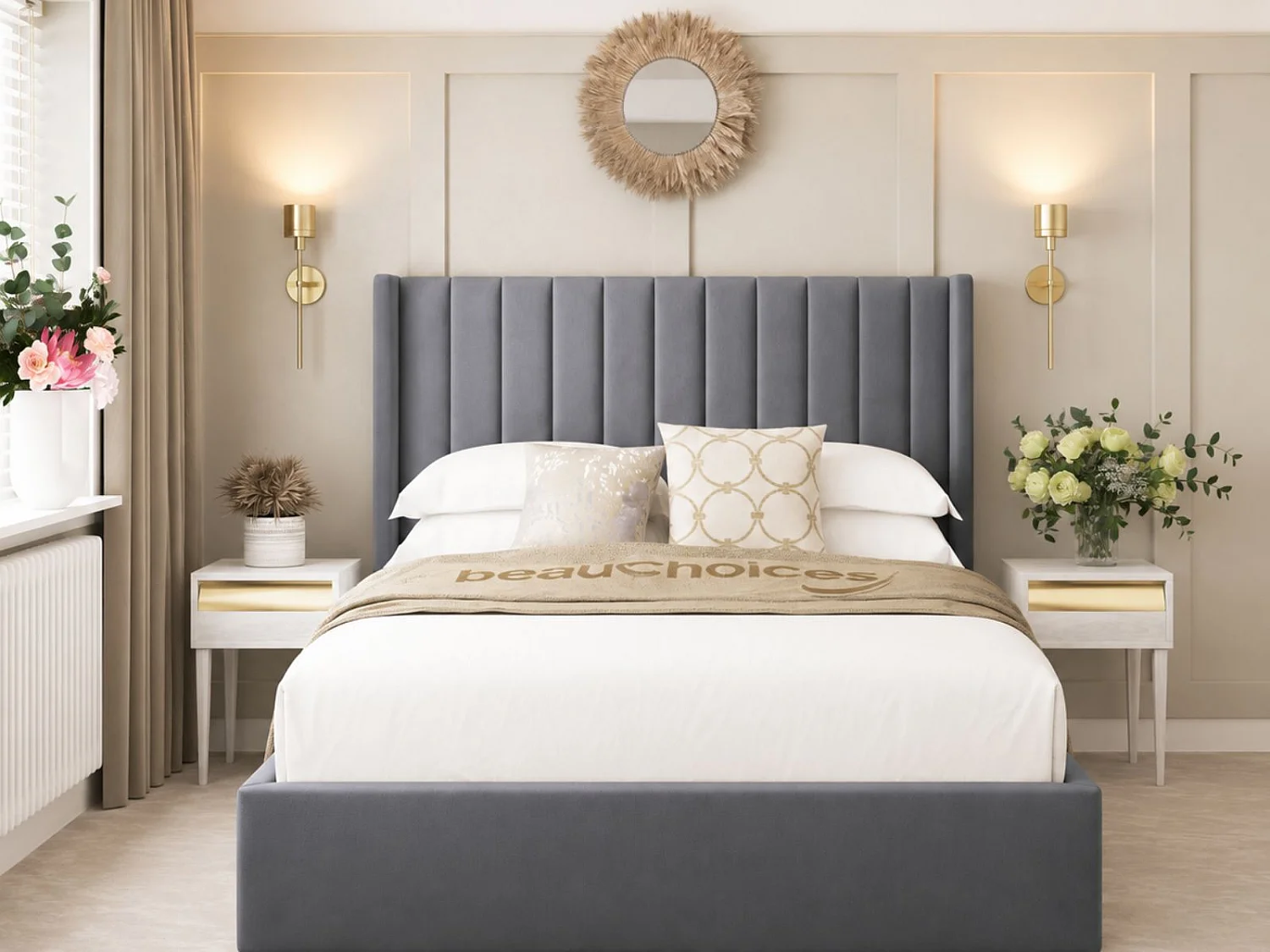 Madison Upholstered Bed Frame with 54" Headboard (Dark Grey) - 180 x 200 cm