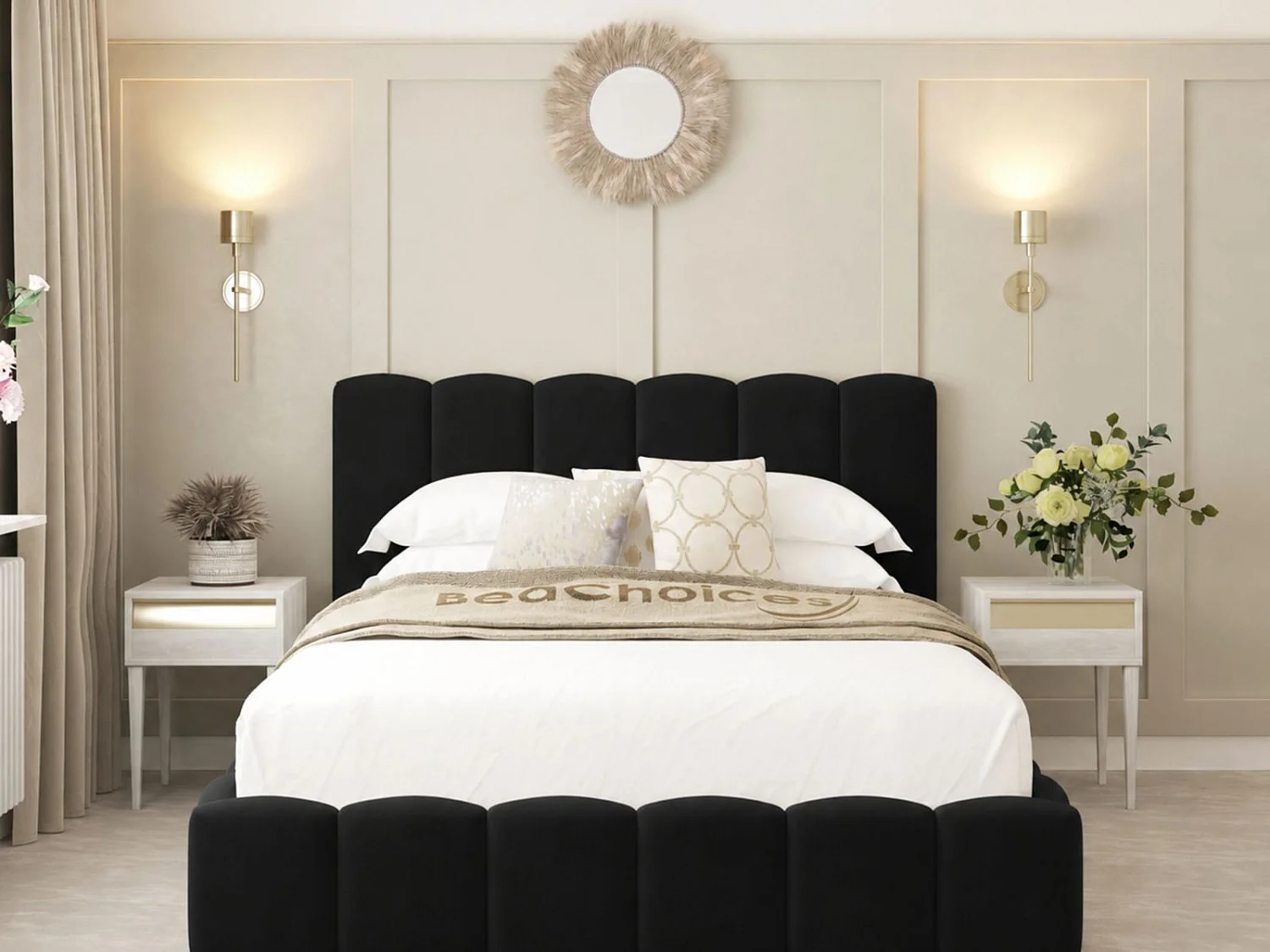 Mayfair Upholstered Bubble Bed Frame with 54" Headboard & Chelsea mattress (Black) - 180 x 200 cm