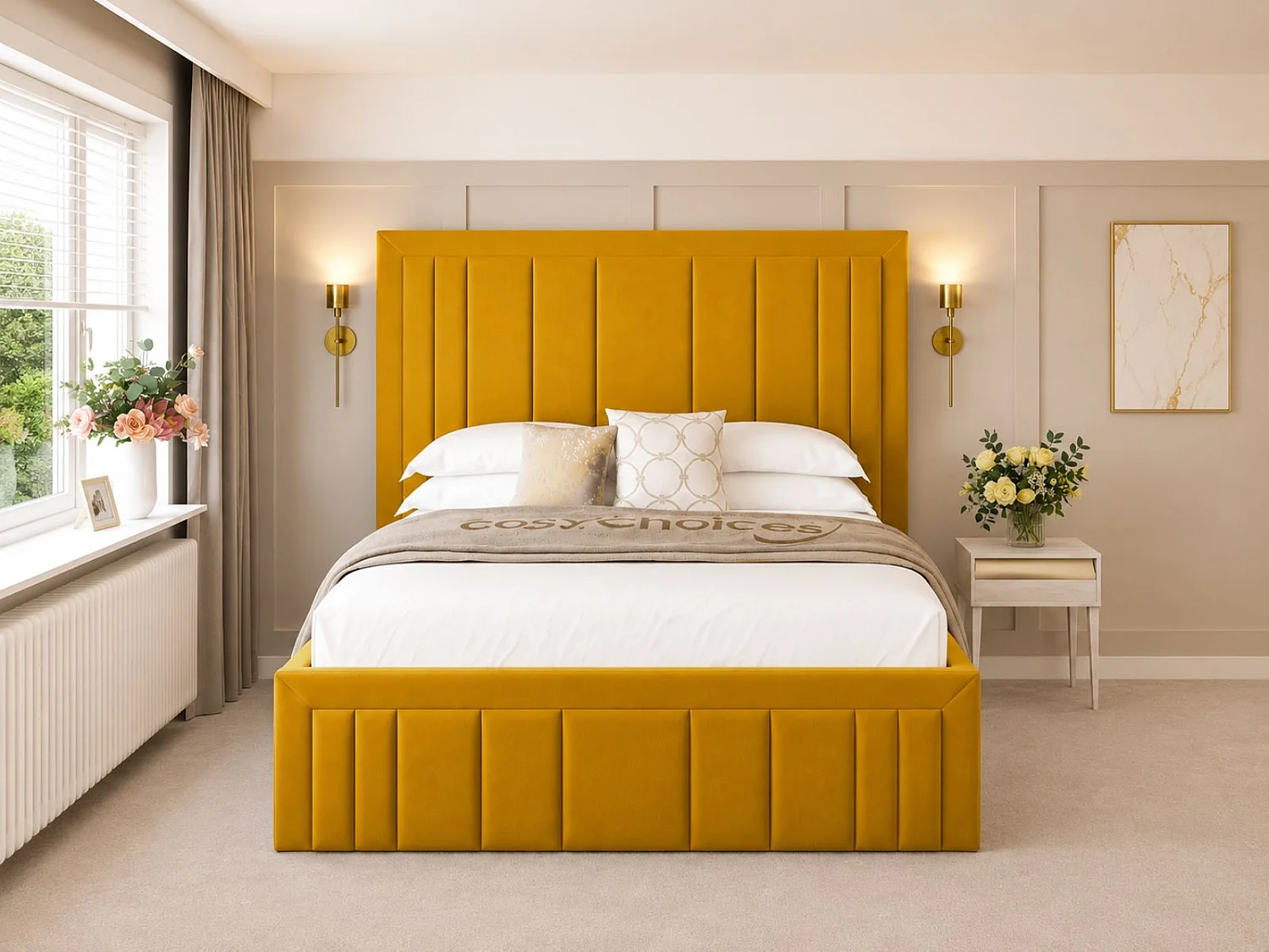 Emperor Upholstered Bed Frame with 54" Headboard (Mustard) - 180 x 200 cm