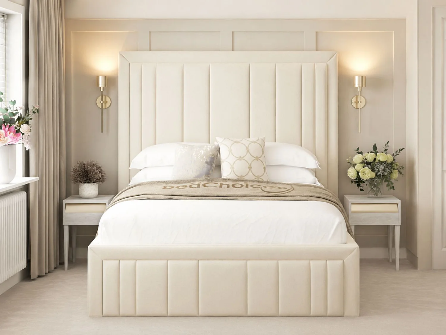 Emperor Upholstered Bed Frame with 54" Headboard (Cream) - 120 x 190 cm