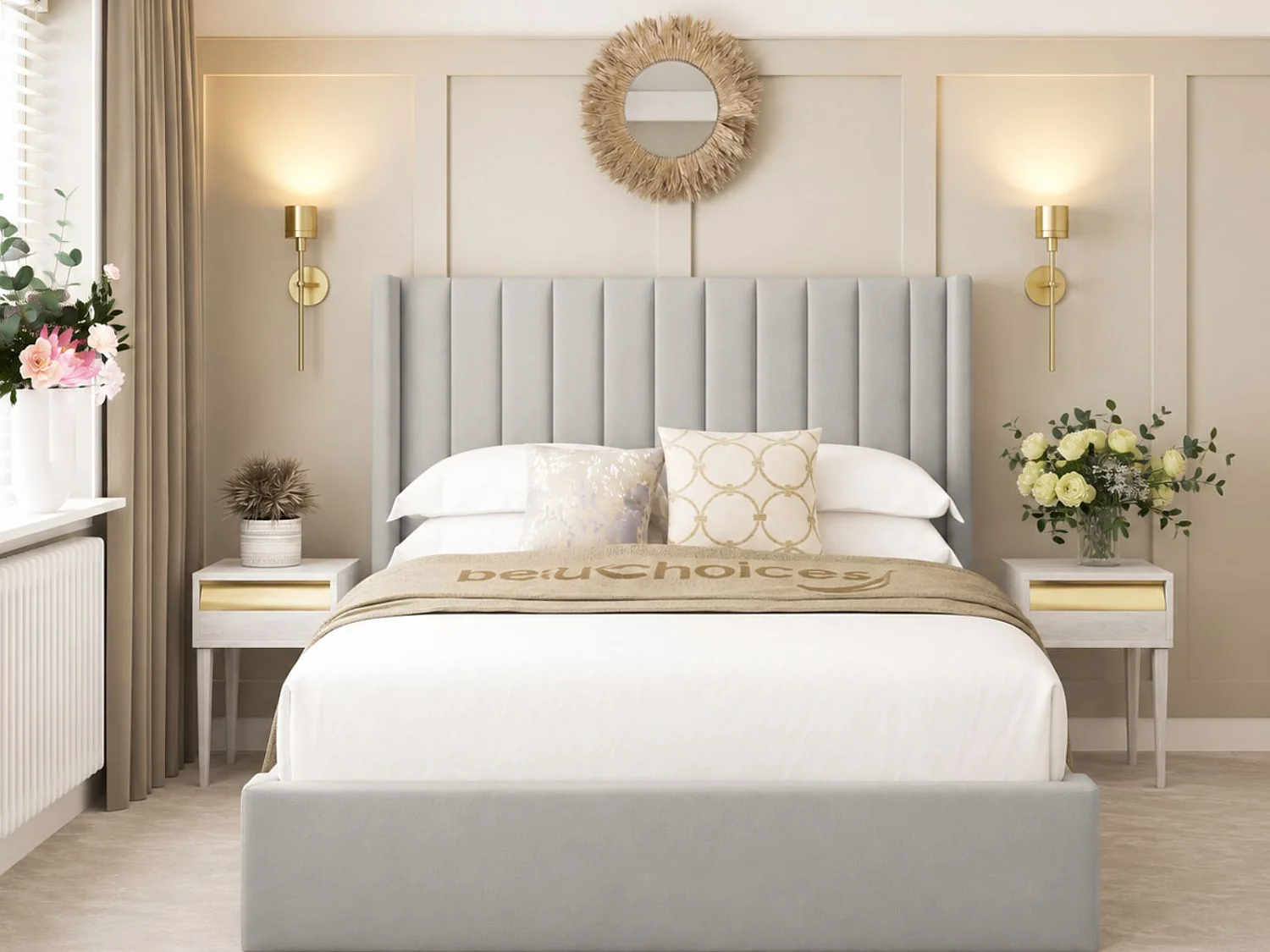 Madison Upholstered Bed Frame with 54" Headboard (Silver) - 120 x 190 cm