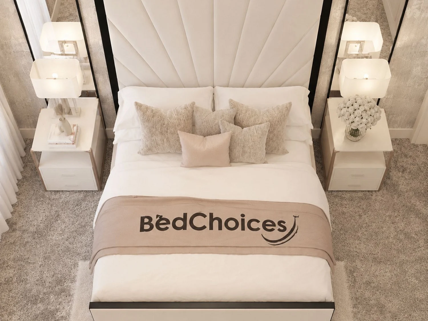 Palace Sunburst with 70" Upholstered Bed Frame (Cream) - 180 x 200 cm