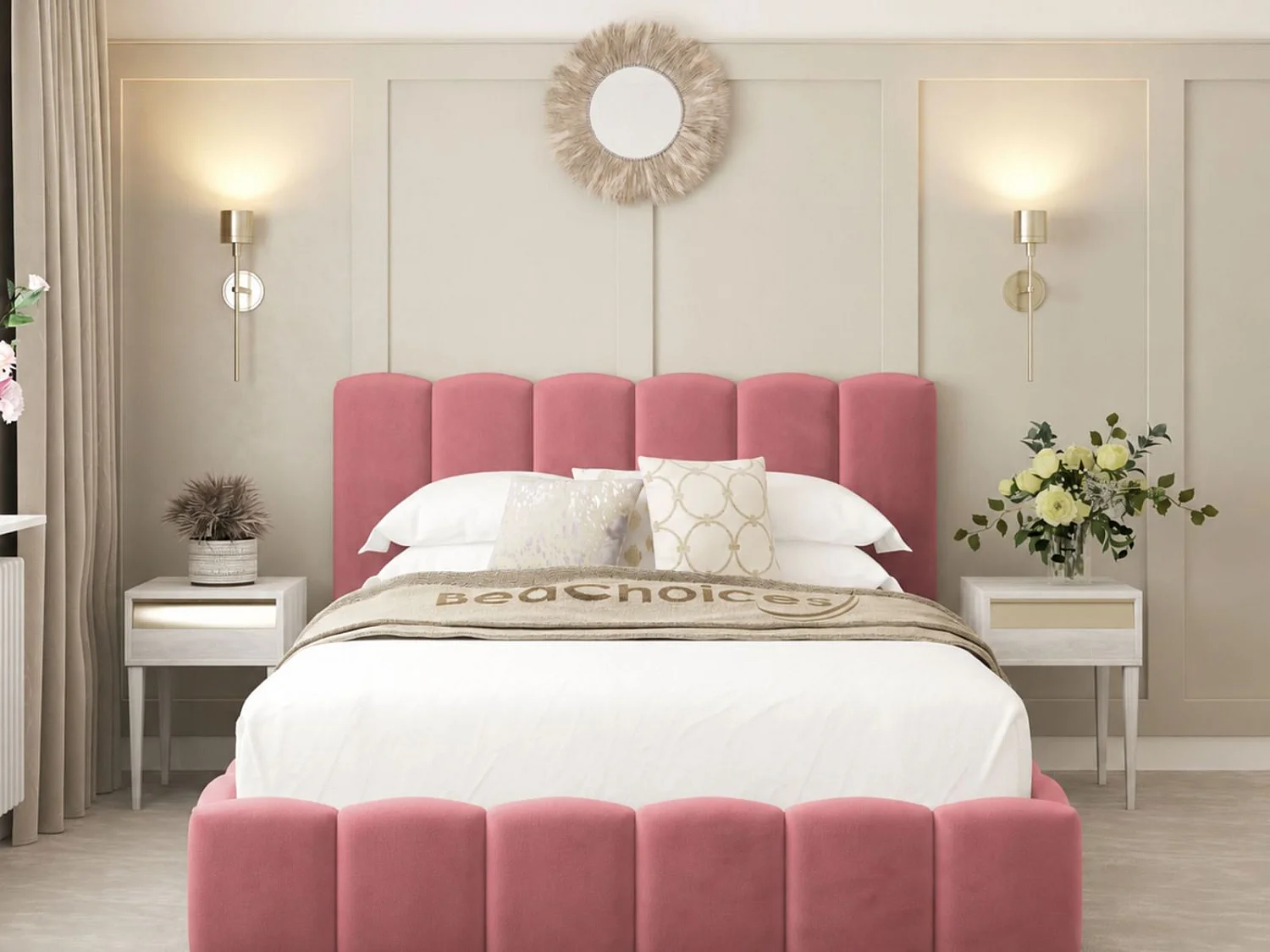 Mayfair Upholstered Bubble Bed Frame with 54" Headboard & Chelsea mattress (Pink) - 90 x 190 cm