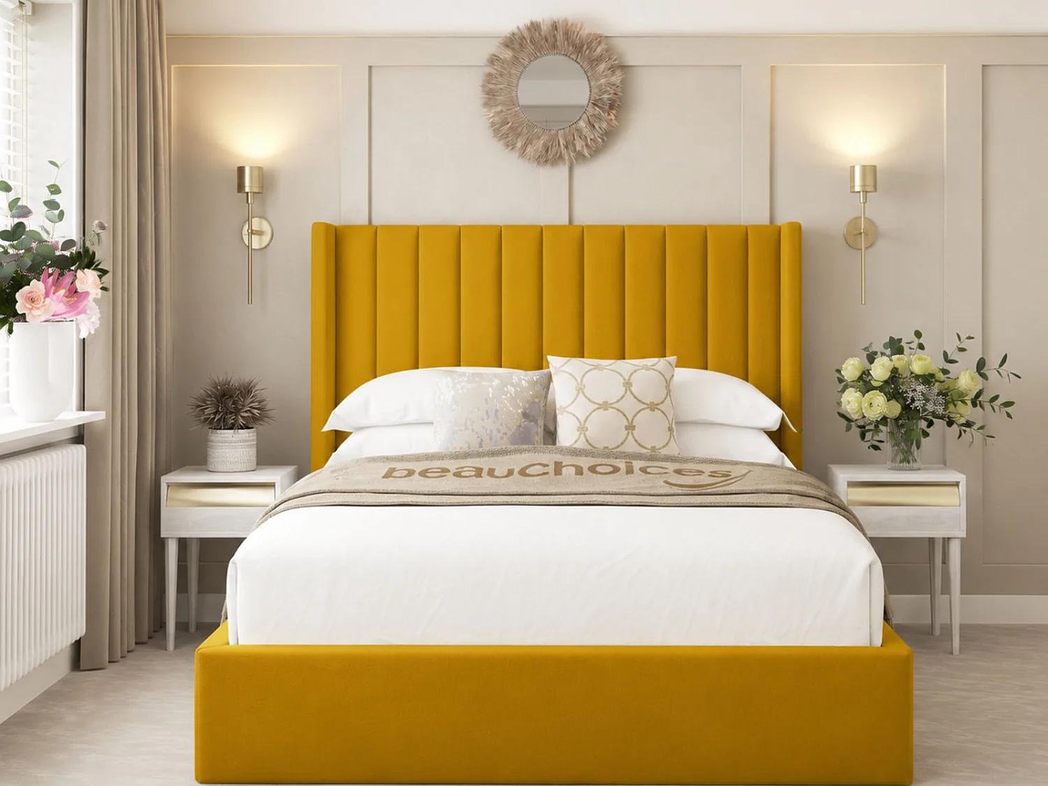 Madison Upholstered Bed Frame with 54" Headboard (Mustard) - 120 x 190 cm