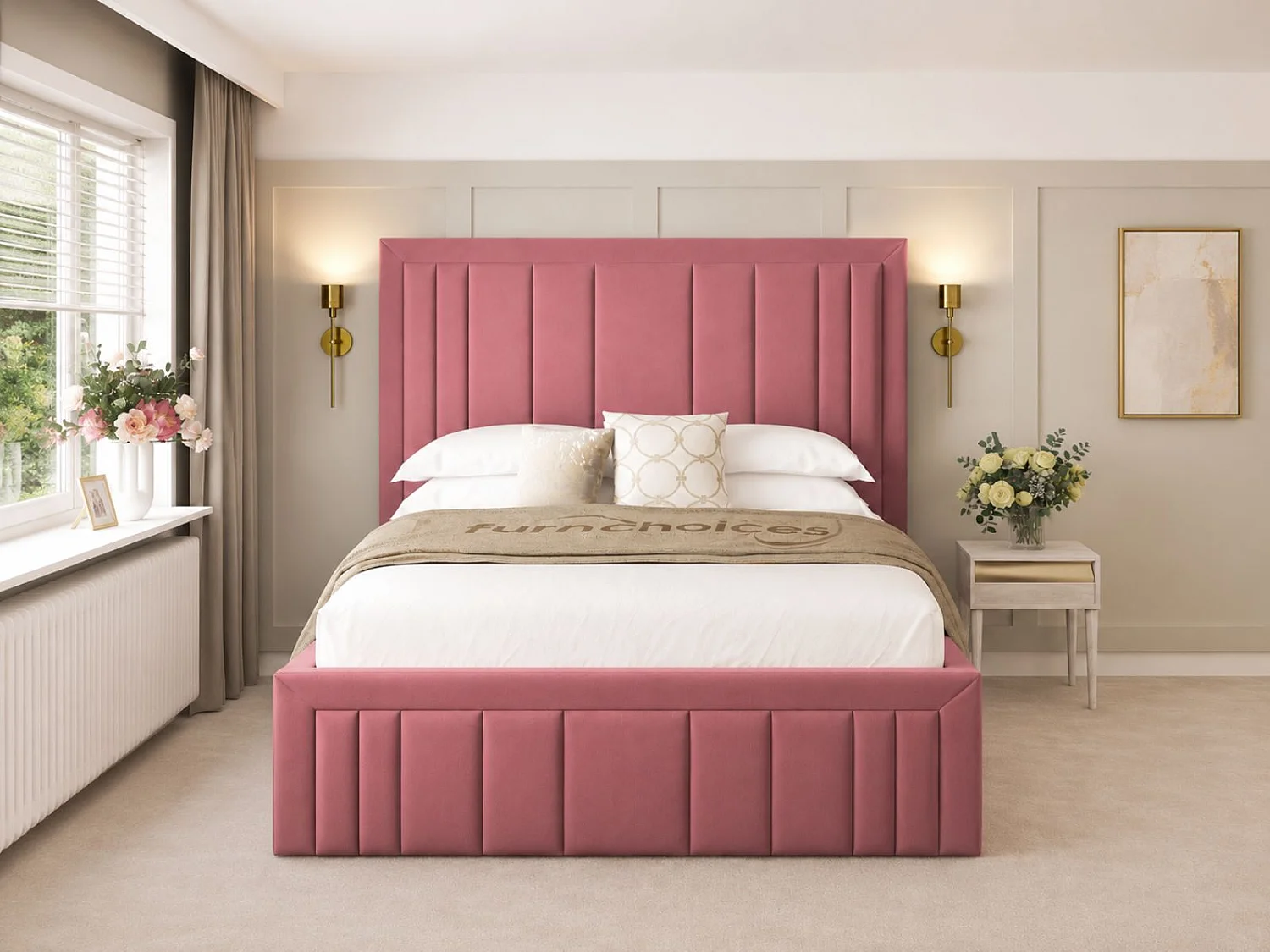 Emperor Upholstered Bed Frame with 54" Headboard (Pink) - 120 x 190 cm