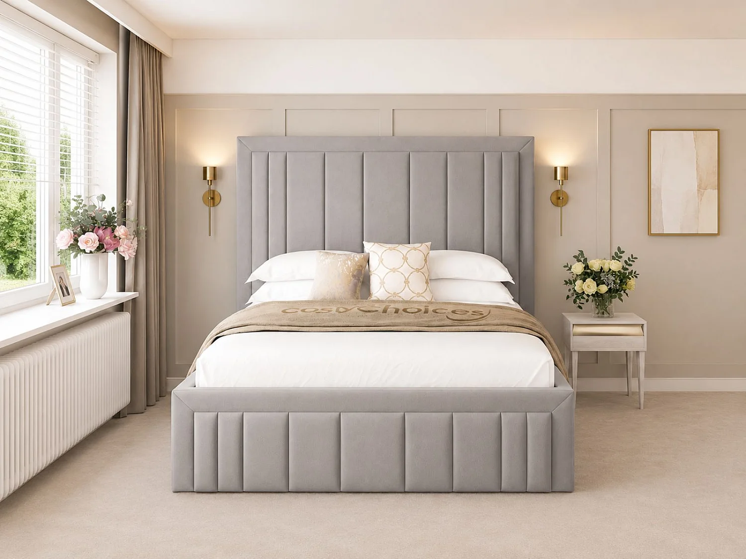 Emperor Upholstered Bed Frame with 54" Headboard (Light Grey) - 135 x 190 cm