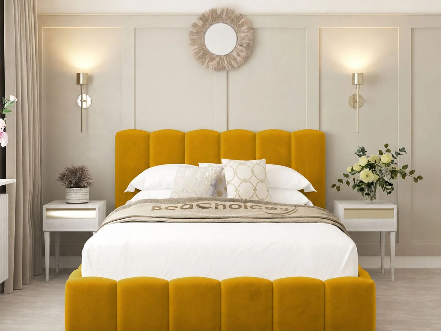 Mayfair Upholstered Bubble Bed Frame with 54" Headboard (Mustard) - 135 x 190 cm