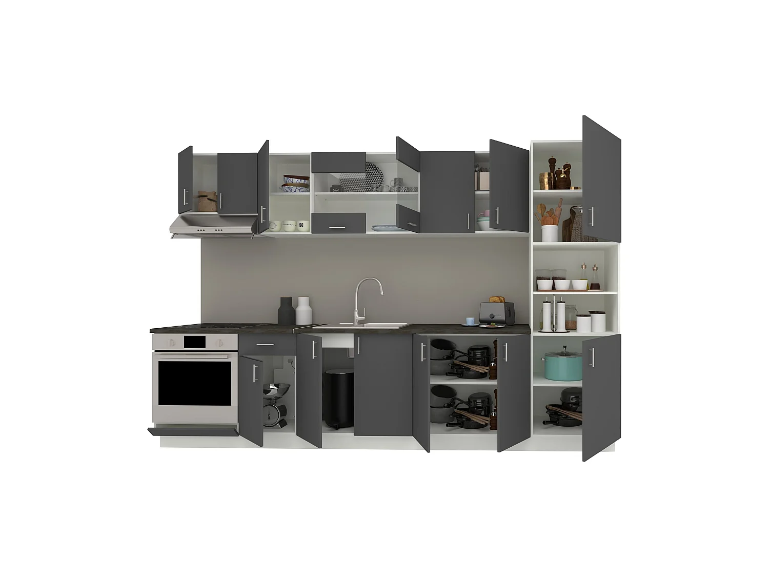 Conjunto Cozinha haaus Karo V30, Antracite/Branco, Tampo Thermo 28 mm, L 320 cm